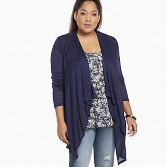 Torrid Sweaters - Torrid Space Dye Drape Open Cardigan Navy